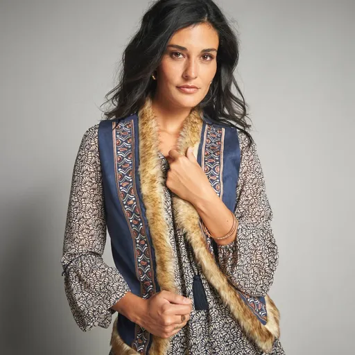 Vestă din piele întoarsă cu broderie