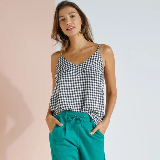 Top în carouri cu decolteu în V, viscoză ecologică