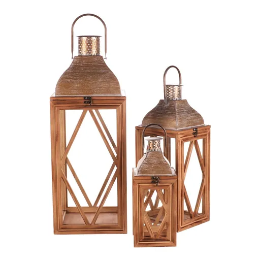 Set de 3 felinare din lemn Gineta, maro