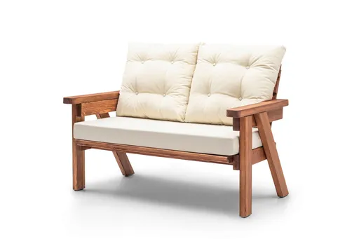 Canapea de gradina cu 2 locuri, Hanah Home, Abant, 131x88x80 cm, Crema/Nuca