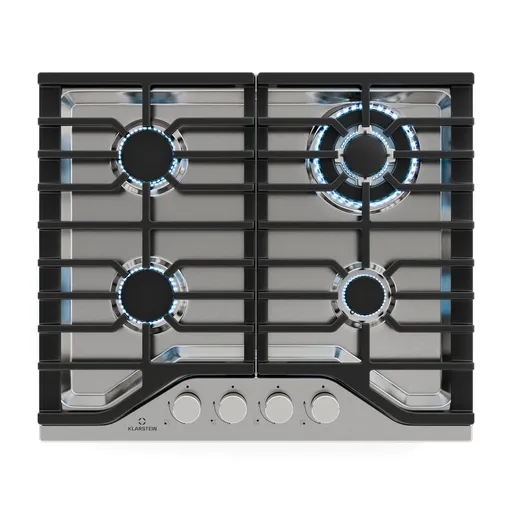 Klarstein Plită pe gaz Turbocast, 304 oțel inoxidabil, 4 arzătoare, suport profesional din fontă, arzător wok