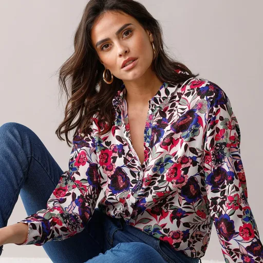 Cămașă cu imprimeu floral și nasturi, confecționată din poliester reciclat