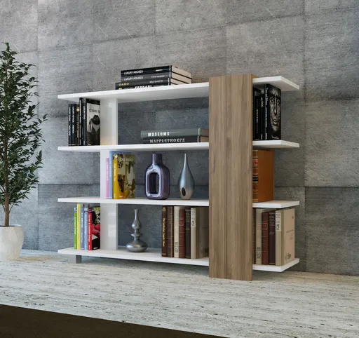 Corp biblioteca, Hanah Home, Nur, 120x90x30 cm, Alb/Maro