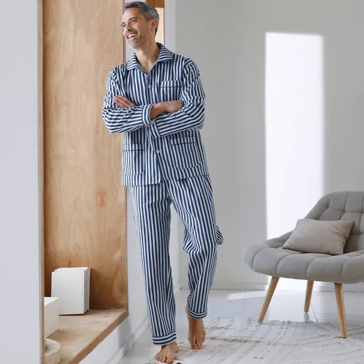 Pijamale cu dungi din flanel de bumbac