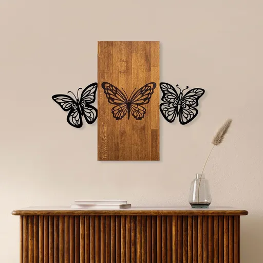 Decoratiune de perete, Butterflies 2, Dimensiune: 74 x 58 cm, Nuc / Negru