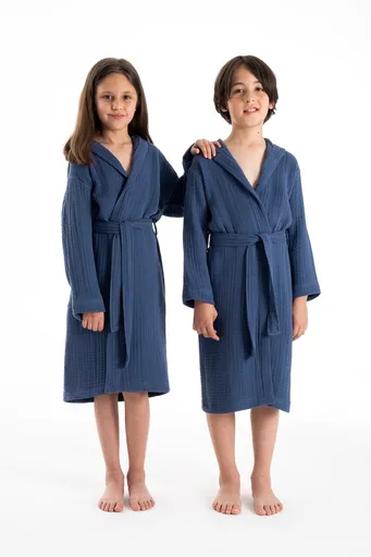 Halat de baie pentru copii, L'essentiel Maison, Muslin, Albastru navy