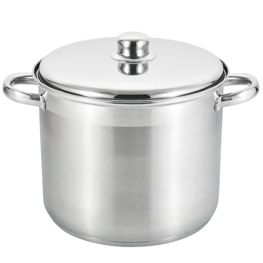 Oala adanca cu capac inox Rosberg R51211B20S, 20 cm, 5,5 l, Baza multistrat, Inductie, Otel inoxidabil