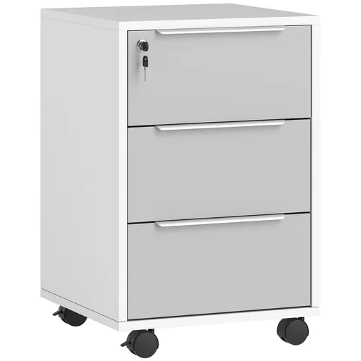 HOMCOM Dulap de Birou cu 3 Sertare cu Chei și 4 Rotile Alb și Gri | Aosom Romania