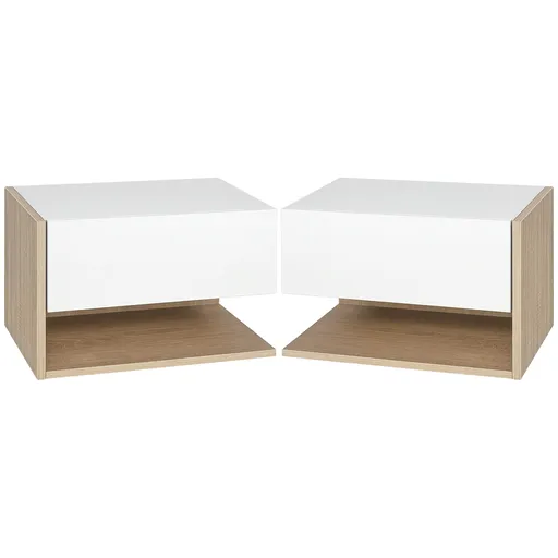 HOMCOM Set de 2 Noptiere murale - Set de 2 Noptiere - Sertar Glisant, Raft, Bicolor Aspect stejar Alb | Aosom Romania