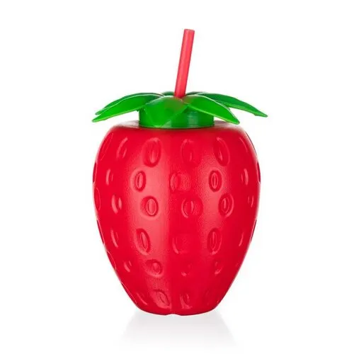 Sticlă de plastic cu pai Banquet STRAWBERRY, 880ml, roșu