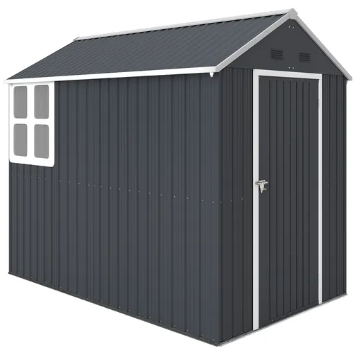 Outsunny Magazie de Grădină din Oțel Galvanizat și PP cu 4 Guri de Aerisire și Fereastră, 259x171x222 cm, Gri și Alb | Aosom Romania