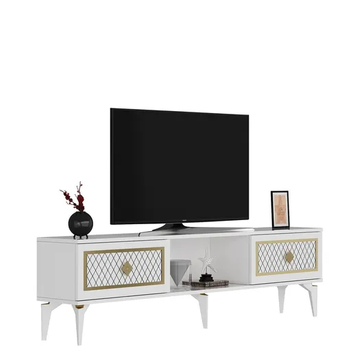 Comoda TV, Hanah Home, Herry, 150x44.6x29.6 cm, Alb/Auriu
