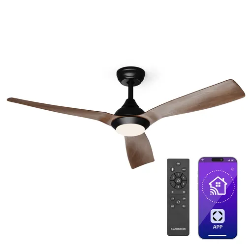 Klarstein Fiji Flow 2 în 1 Smart, ventilator de tavan, Ø 132 cm, lumină LED reglabilă, telecomandă, control prin aplicație, funcționare în două direcții