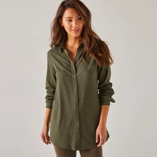 Cămașă lungă din crep cu imprimeu în carouri