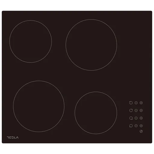 Plită vitroceramică Tesla HV6402MB, 6600W, 9 grade, 4 zone, temporizator, protecție pentru copii, indicator de căldură reziduală, muchie bizotată, neg