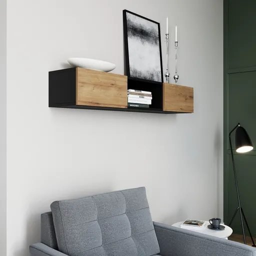 Raft de perete ELTAP, Lanzzi, 120x25x20 cm, MDF laminat, negru/stejar