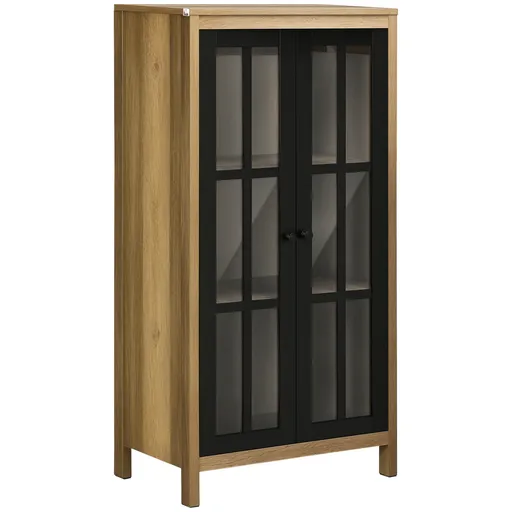 HOMCOM Dulap pentru Bucătărie Modern cu Uși din Sticlă, Ideal pentru Sufragerie și Birou, Design Contemporan, Maro | Aosom Romania