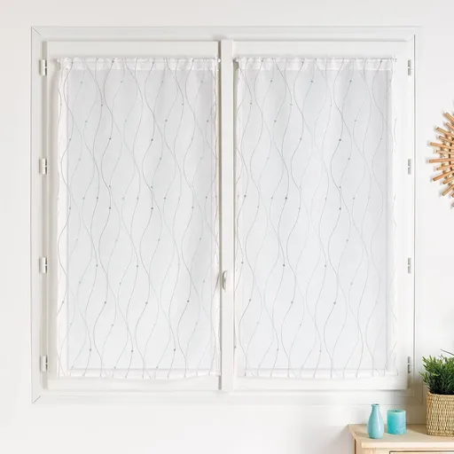 1 pereche de perdele drepte cu broderie în valuri