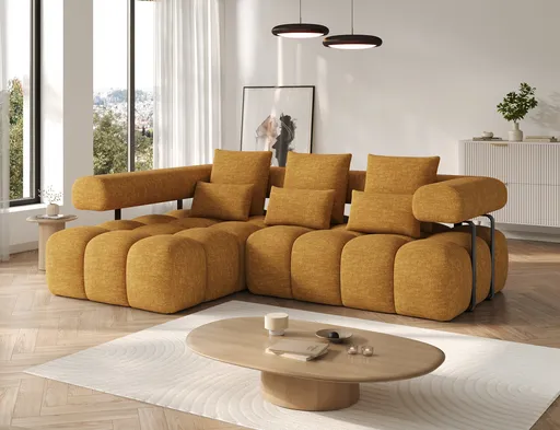 Coltar extensibil stanga 3 locuri ELTAP, Levvi, 260x184x102 cm, lemn/poliester, mustar