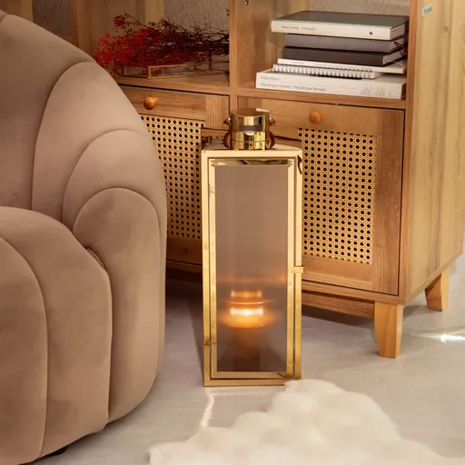 Felinar Tondo, Homla, 18x18x50 cm, metal/sticla striata, auriu