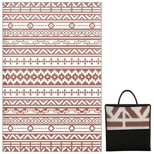 Outsunny Covor exterior reversibil 1,8 x 2,7 m, covor de sol cu model zid geometric din PP geantă de transport roșu și alb | Aosom Romania