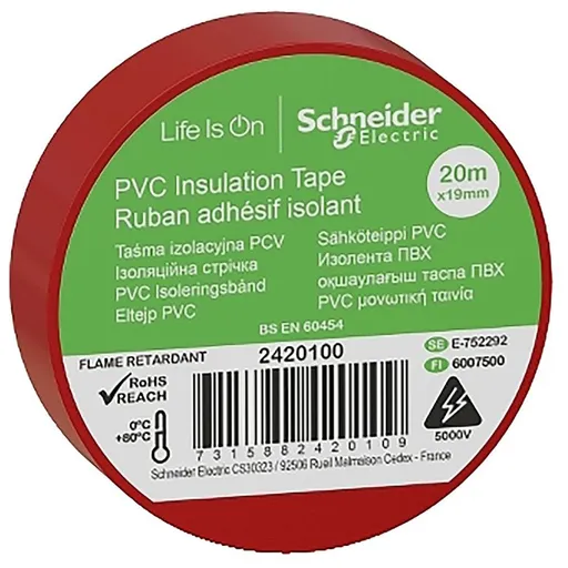 Banda izolatoare PVC 19mmX20m rosie Schneider IMT38200