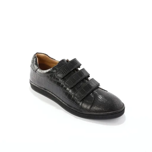 Adidași din piele cu velcro, cu efect de piele de crocodil