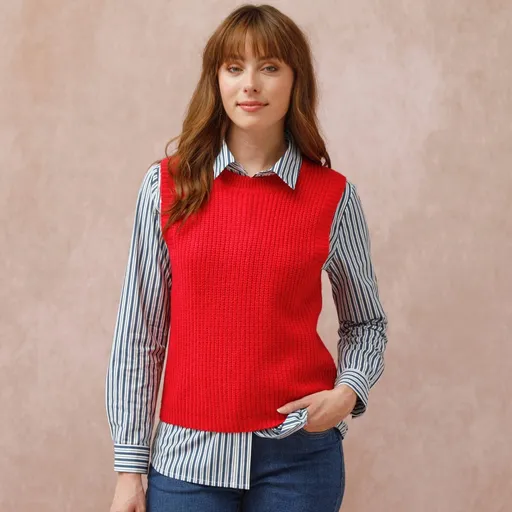 Vestă simplă tricotată cu decolteu rotund