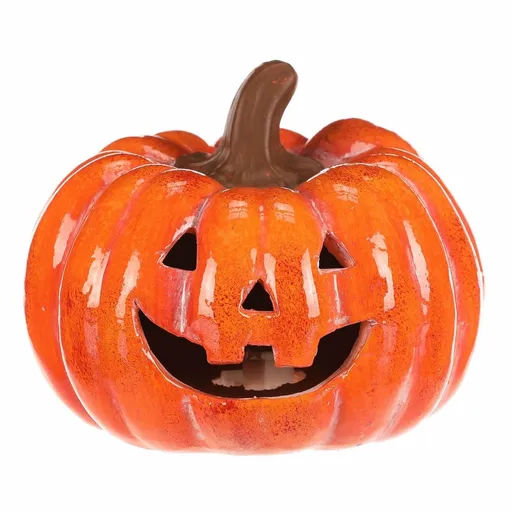 Decorație LED de toamnă Dovleac cu față, 15 x 15 x12 cm, ceramică