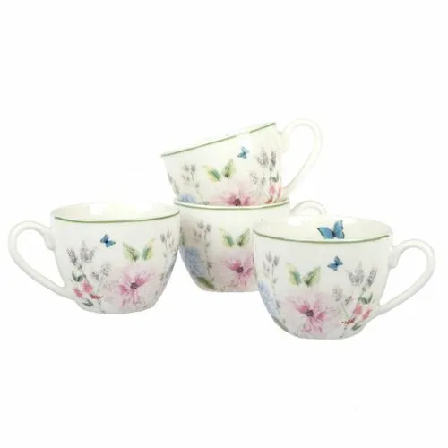 Set de 4 cești din porțelan Flower Garden,90 ml