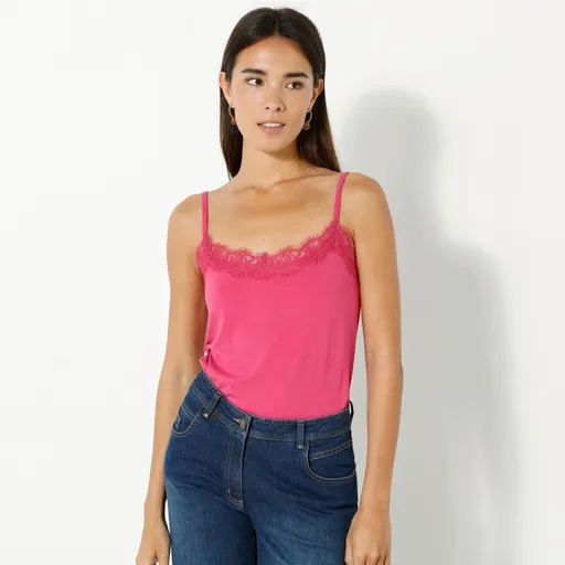 Top cu decolteu în V, cu ornamente din dantelă