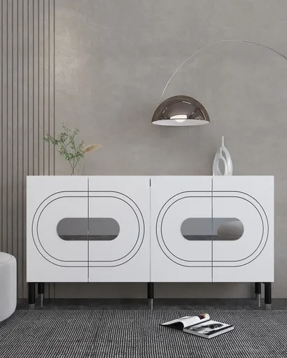 Consola, Hanah Home, Demet, 150x75x35 cm, PAL , Alb / Argintiu