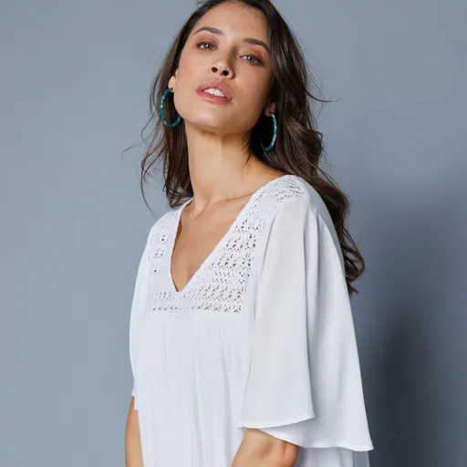 Tunică lungă cu macramé și decolteu în V