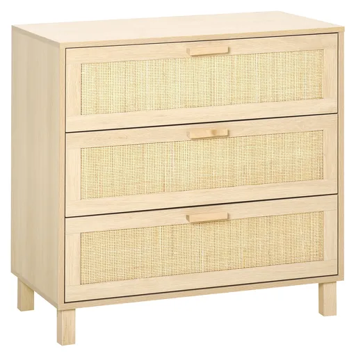 HOMCOM Casetiera cu 3 din lemn si ratan pentru camera de zi si dormitor, 80x40x80cm Culoare Lemn Natural | AOSOM.ro