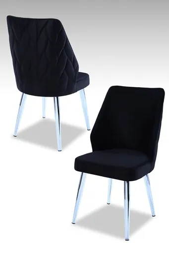 Set scaune 4 piese, Hanah Home, Pufi, PAL, Negru / Crom