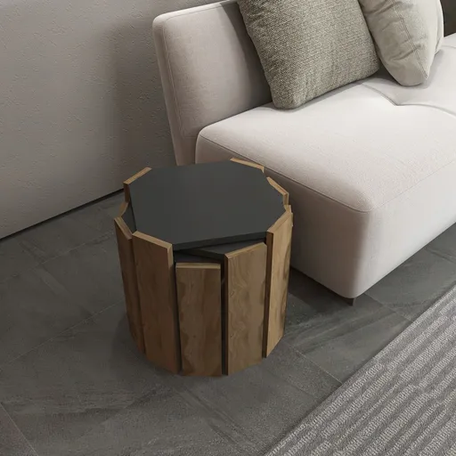 Masuta de cafea, Hanah Home, Lori, 44.5x41x44.5 cm, Antracit / Nuc