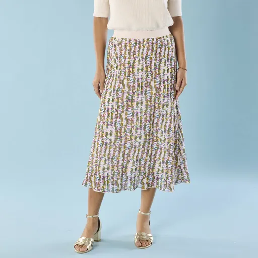 Fustă lungă evazată cu imprimeu, pentru o siluetă mai mică