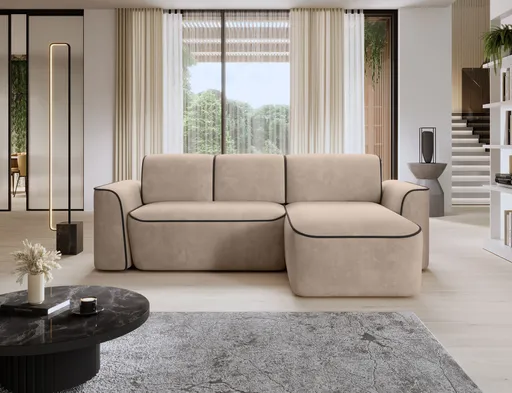 Coltar dreapta 4 locuri ELTAP, Ume, 287x190x88 cm, lemn/poliester, bej inchis/negru