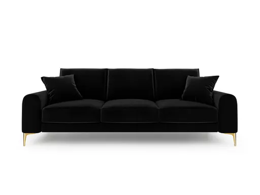 Canapea, Madara, Mazzini Sofas, 3 locuri, gold legs, 222x102x90 cm, catifea, negru