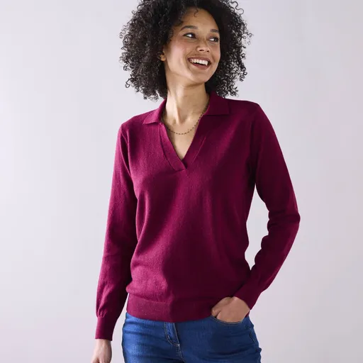 Pulover cu guler polo din lână de miel