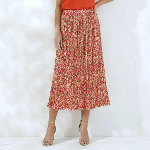 Fustă midi din satin plisat imprimat