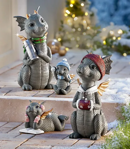 Familie de dragoni iarna, set de 4