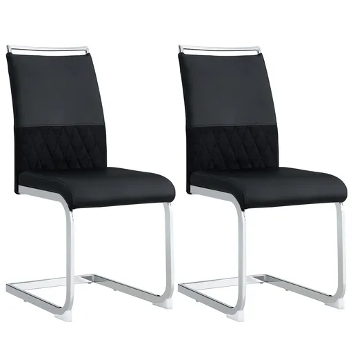 Set de 2 Scaune moderne pentru sufragerie, cu spătar înalt, din PU și material textil, pentru Bucătărie și birou, Negru