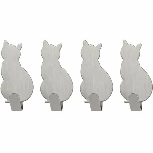 Set de 4 cârlige autoadezive din oțel inoxidabil Pisică