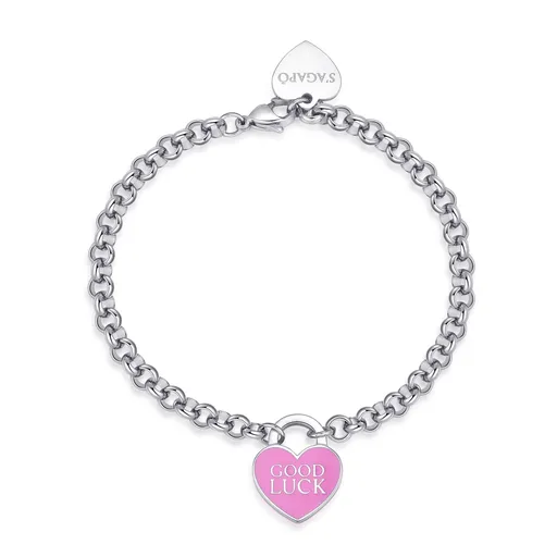 S'Agapõ Brățară delicată din oțel, cu inimioară Good Luck Be My Always SBM87