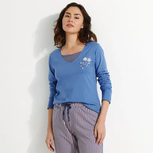 Top de pijama cu mânecă lungă și imprimeu floral