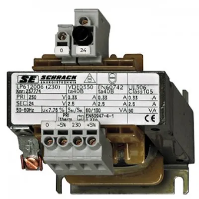 Transformator de comanda monofazat, 230V/24V, 1000 VA, IP00 Schrack LP602100T
