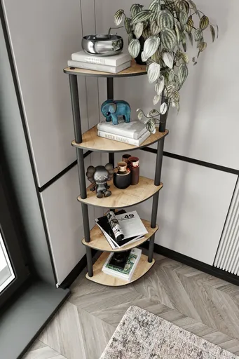 Corp biblioteca, Hanah Home, Bookcase 5 Corner, 34x139x34 cm, Stejar