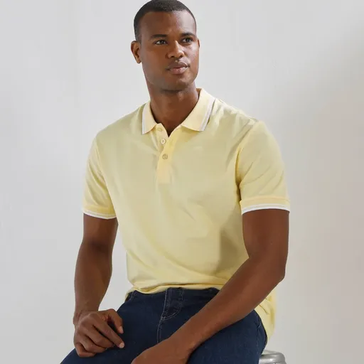 Tricou polo cu mânecă scurtă din tricot piqué cu dungi pe mâneci și guler