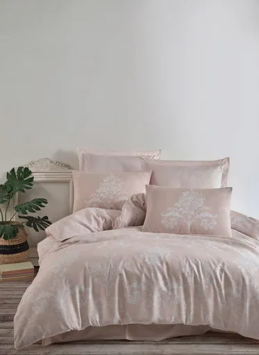 Lenjerie de pat dubla Super King (FR), 3 piese, L'essentiel Maison, Kraliçe, 65% bumbac/35% poliester, Nurca / alb